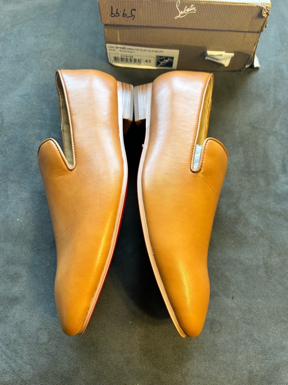 Christian Louboutin Men's Tan Leather Slip-On Loafers - Picture 6 of 8